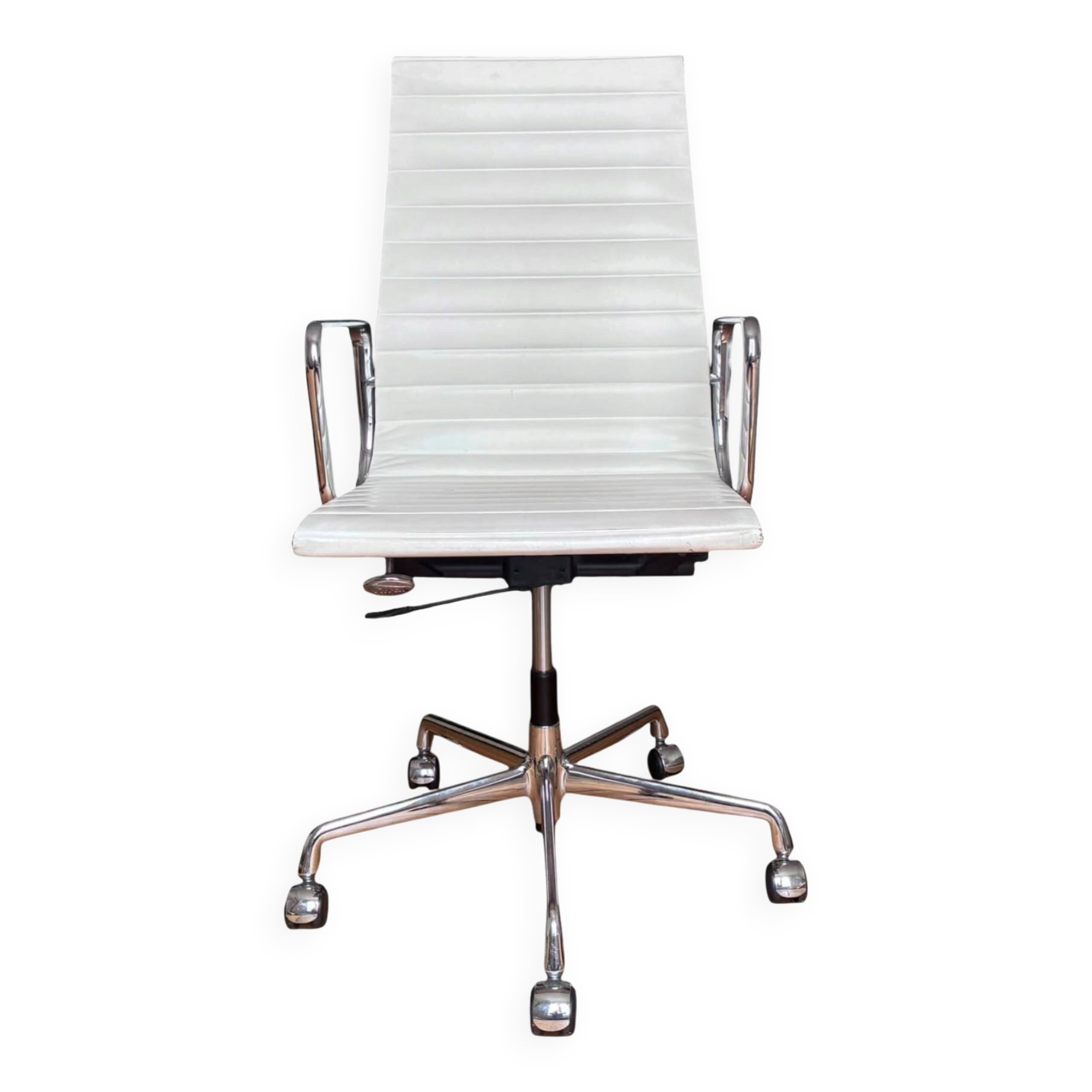 Fauteuil de Bureau Eames EA 119 Cuir Blanc (Herman Miller / Vitra 1970)