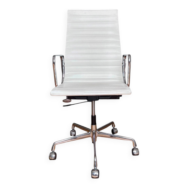 Fauteuil de Bureau Eames EA 119 Cuir Blanc (Herman Miller / Vitra 1970)