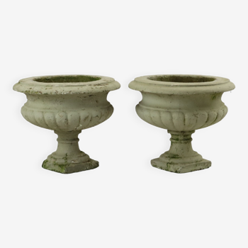 Vases de Jardin en Béton Anciens Lourds Urnes Jardin de Couple de Caractère 46cm