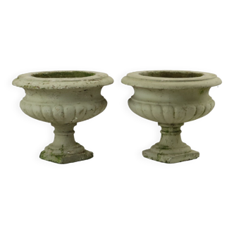 Heavy Old Concrete Garden Vases Urnes Characterful Couple Garden 46cm