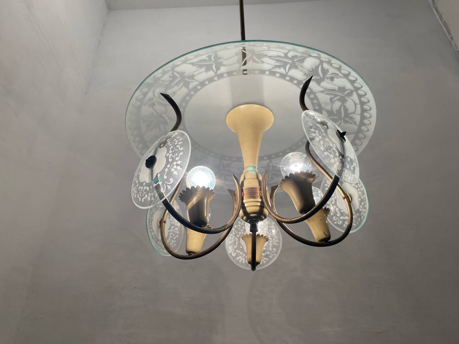 1950’s Etched Glass Light Pendant by Pietro Chiesa