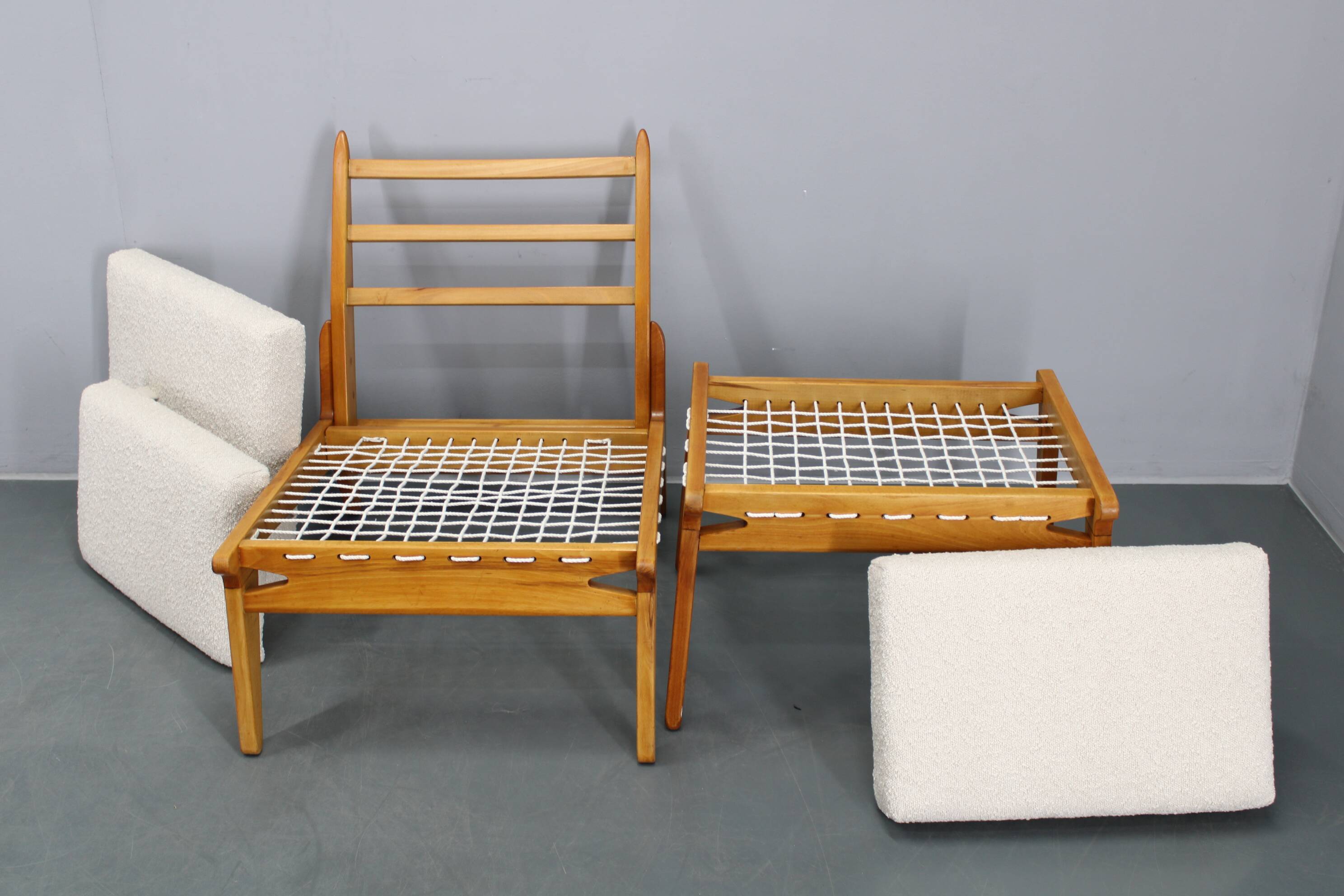 1950s pair of restored Uno and Osten Kristiansson "Hunting" chairs and ottoman