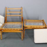 1950s pair of restored Uno and Osten Kristiansson "Hunting" chairs and ottoman