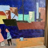 Oil on canvas "View of the port"