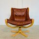 Svend Skippers vintage retro cognac leather swivel chair set 1970s