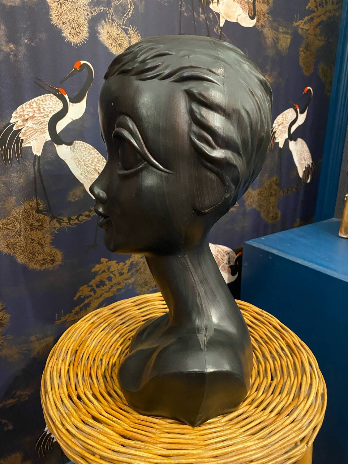 Vintage black Twiggy hat head.