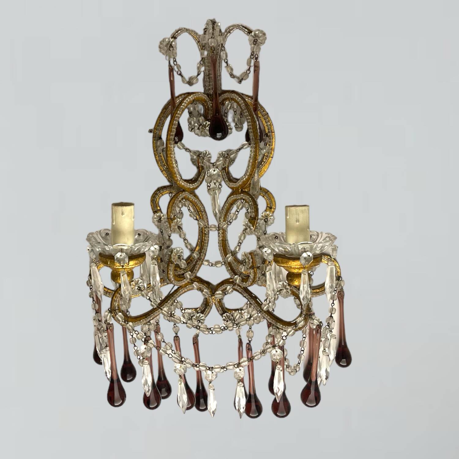 Large Crystal Beaded Murano Glass Sconces Set of 2,