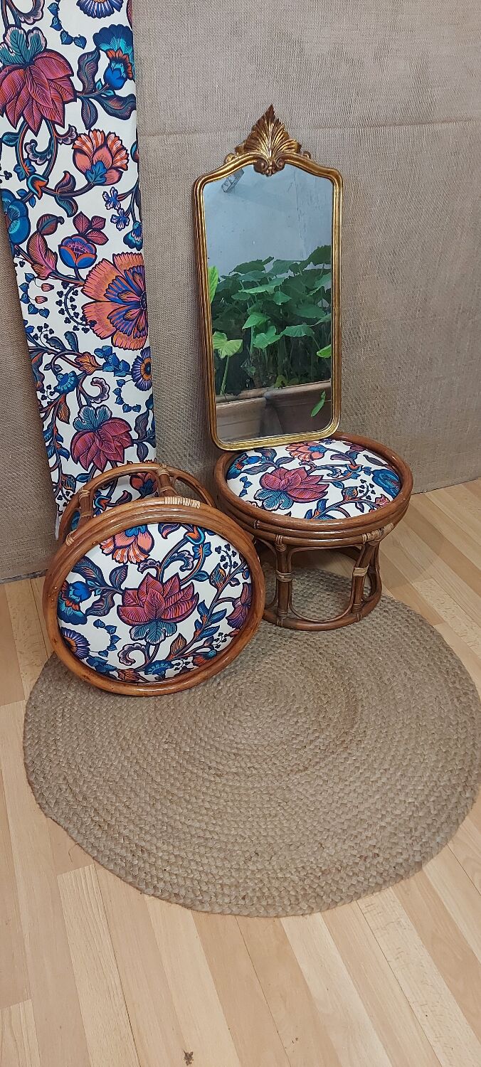 Pair of rattan stools