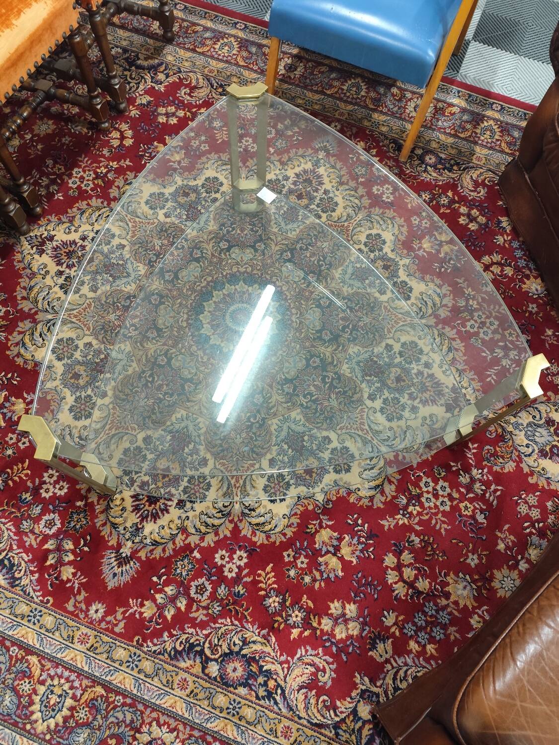 Double glass top coffee table with metal legs