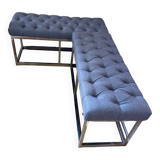 Pair of benches in chrome metal and padded gray fabric