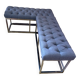 Paire de banquettes en métal chromé et tissu gris capitonné