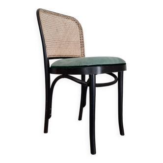 Chaises bistrot bois courbé noir, cannage et velours