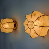 Pair of “cocoon” wall lights, resin and pine, italy, 1970