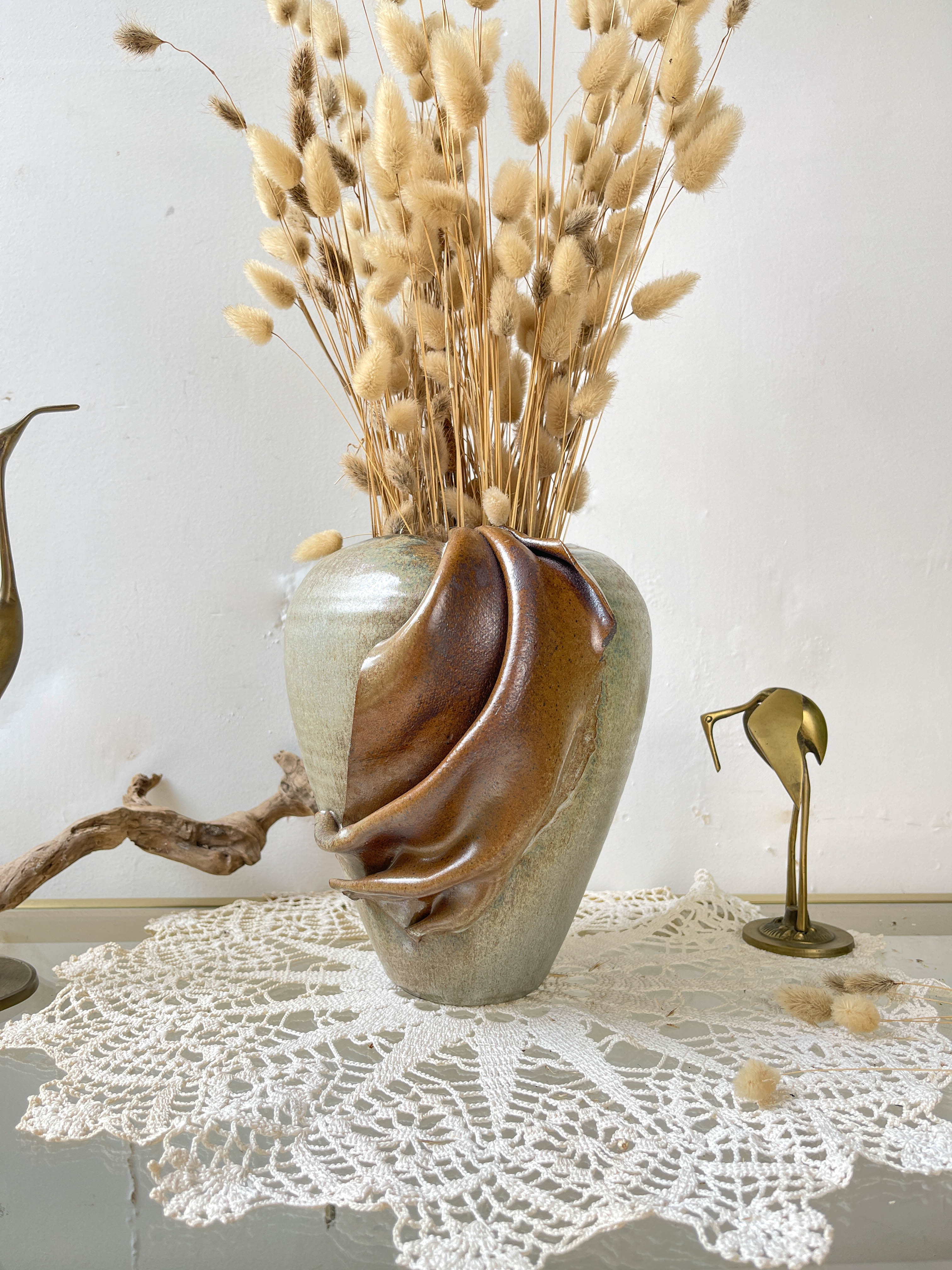 Vintage stoneware vase with draped effect glaze