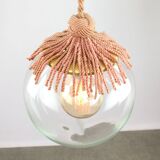 Art Deco Italian Pink Fabric and Brass Globe Pendant Lamp