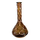 Petite dame-jeanne vintage en verre ambré et fibres tressées