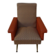 Retro vintage rockabilly armchair in orange faux leather and vintage fabrics