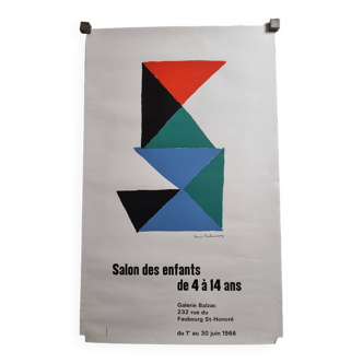 Sonia Delaunay exhibition poster 1966, Abstract composition, Galerie Balzac, lithograph