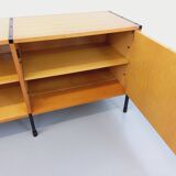 Vintage ARP Minvielle sideboard by Guariche Mortier Motte in light wood and black metal