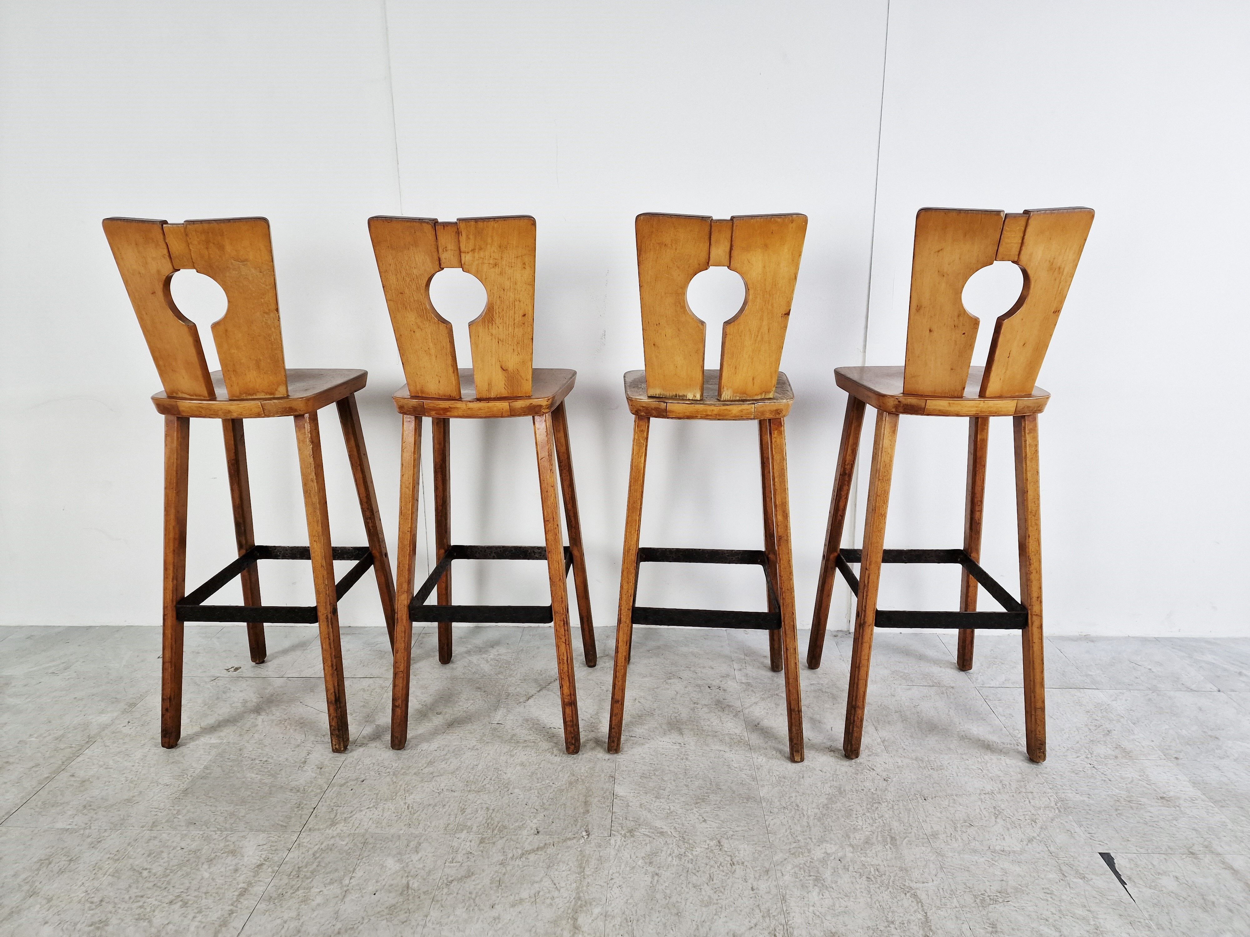 4 vintage brutalist bar stools, 1960s