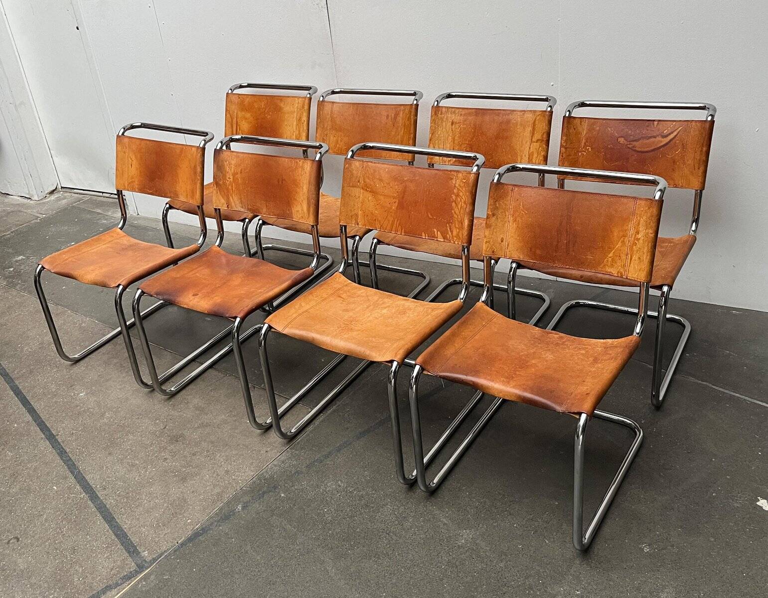 German vintage leather cantilever chairs S33 by Mart Stam for Thonet, set of 8