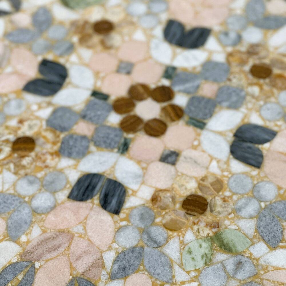 Large Italian pietra dura marble mosaic coffee table, floral inlay, Carrara marble