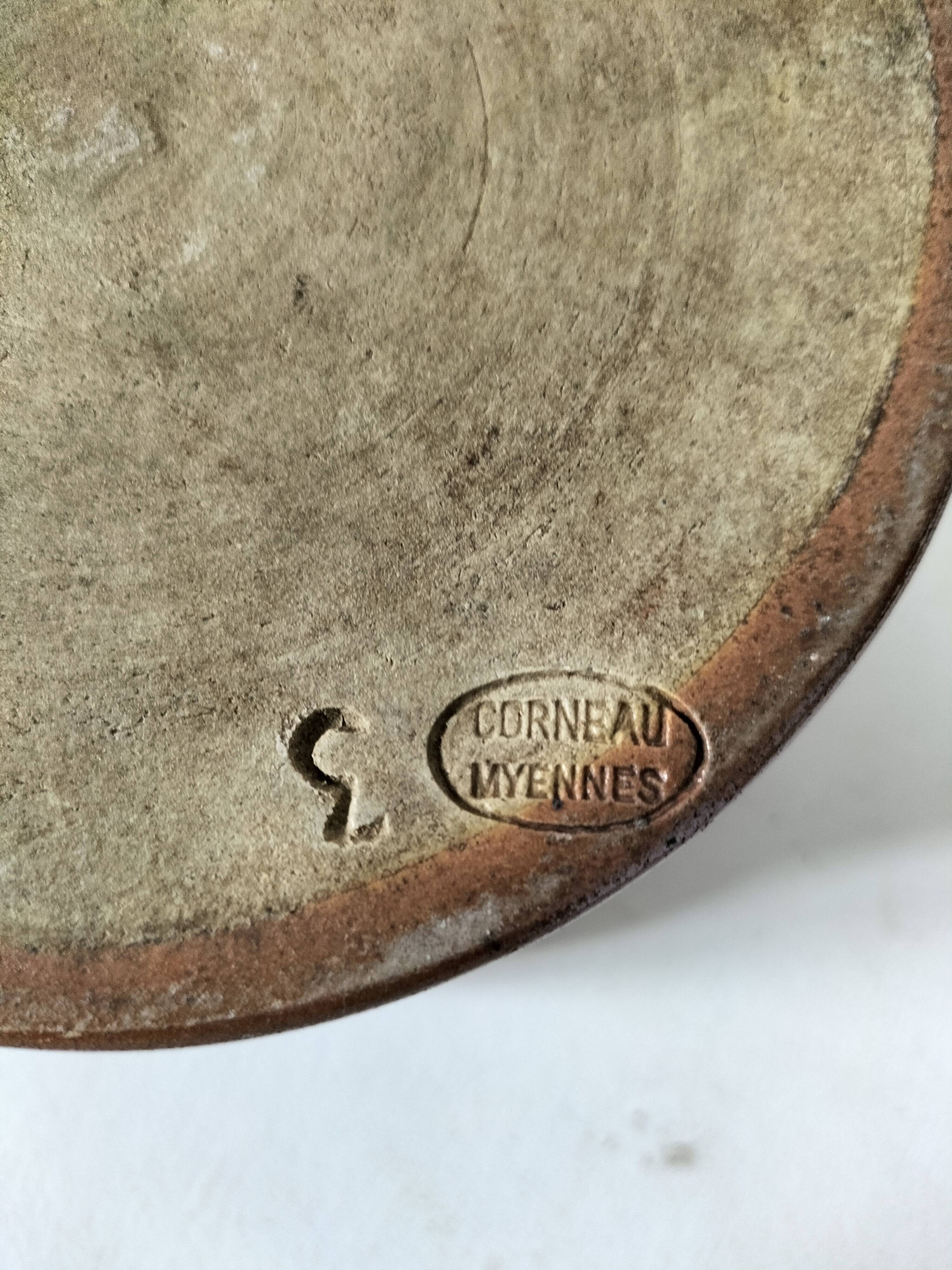 Stoneware pot Corneau Myennes decorated with hares