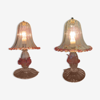 Pair of barovier and Toso (Murano) bedside lamps/table 1960s