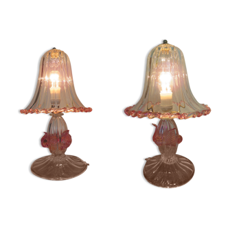 Pair of barovier and Toso (Murano) bedside lamps/table 1960s