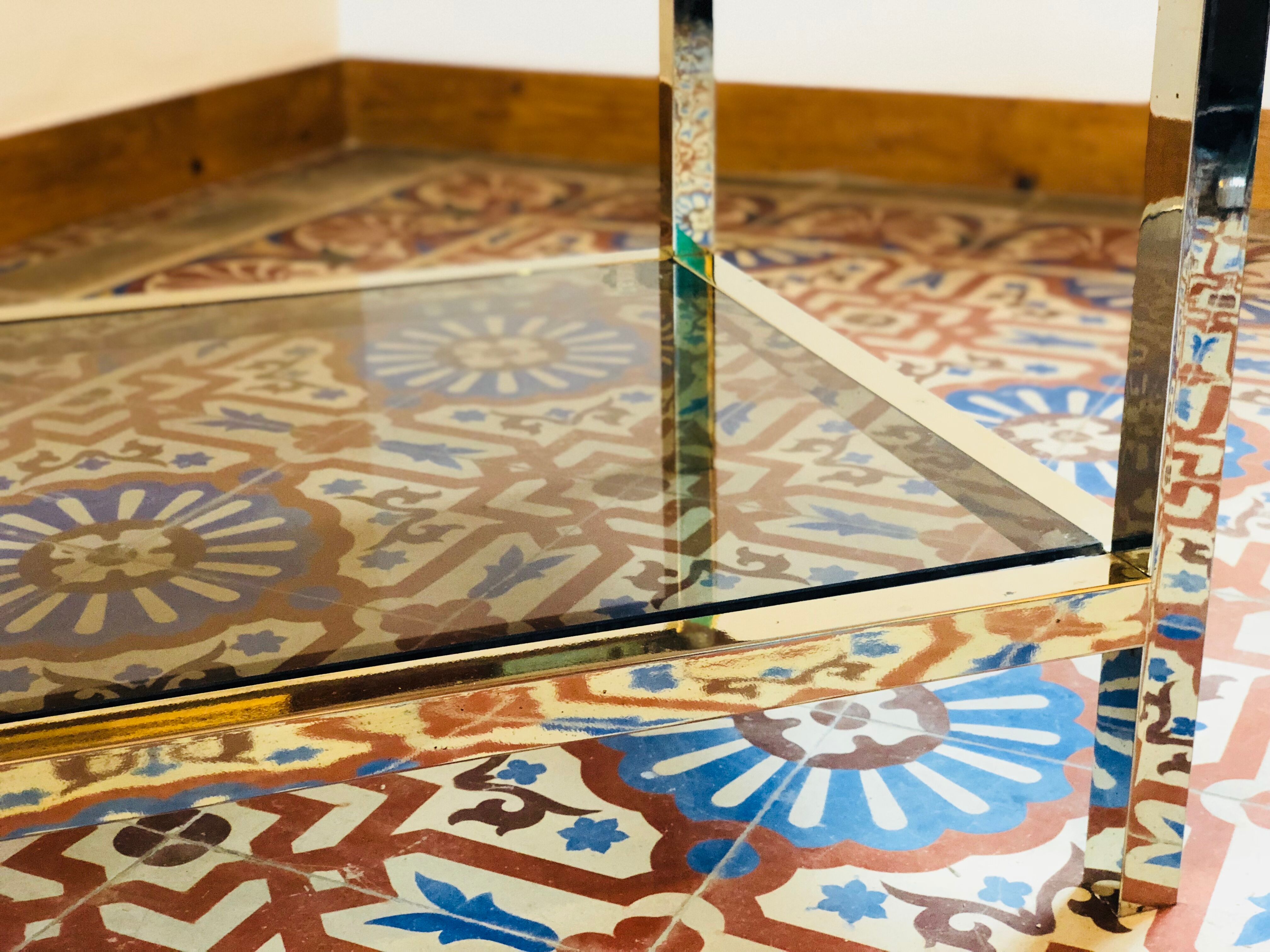 Table low brass and smoked glass 1950