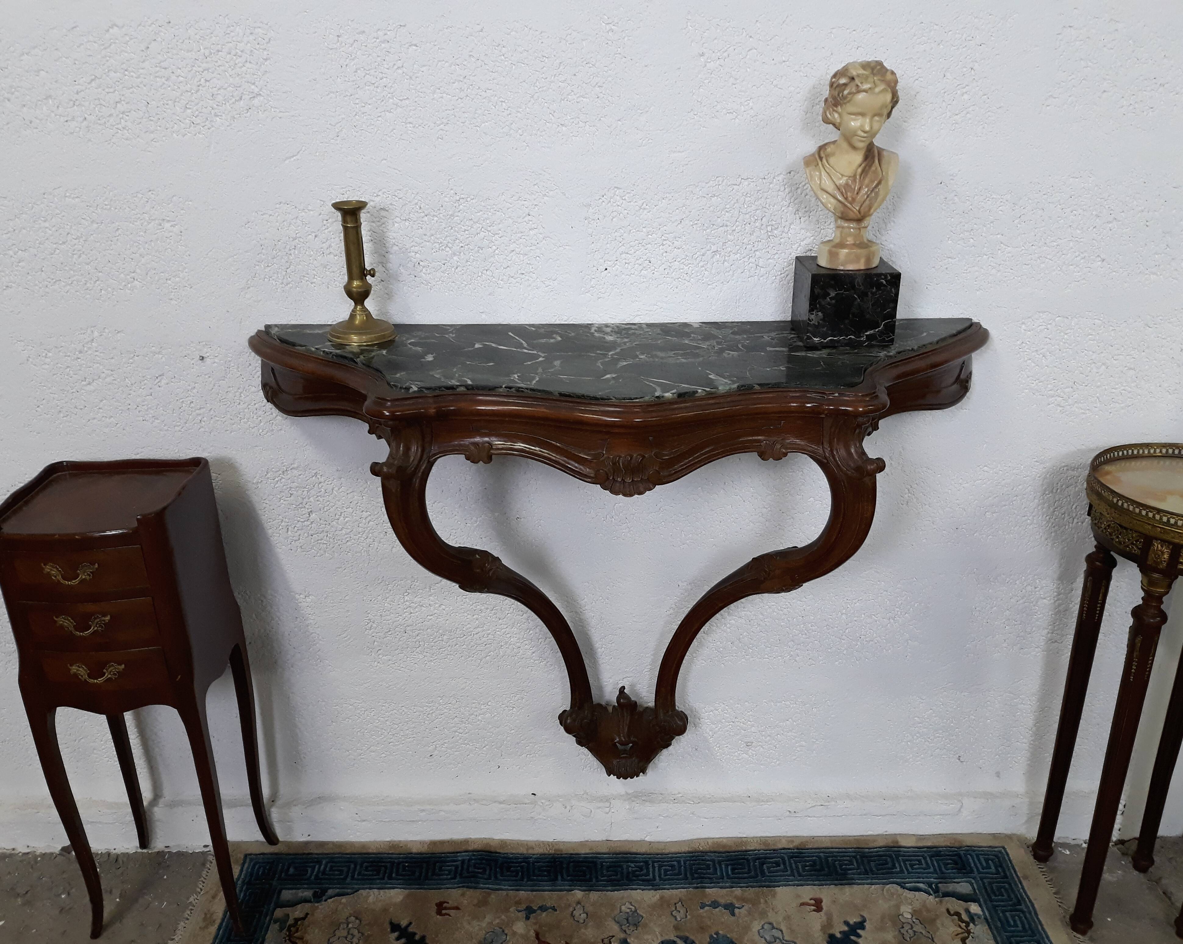 Console table wood and green marble from Aosta