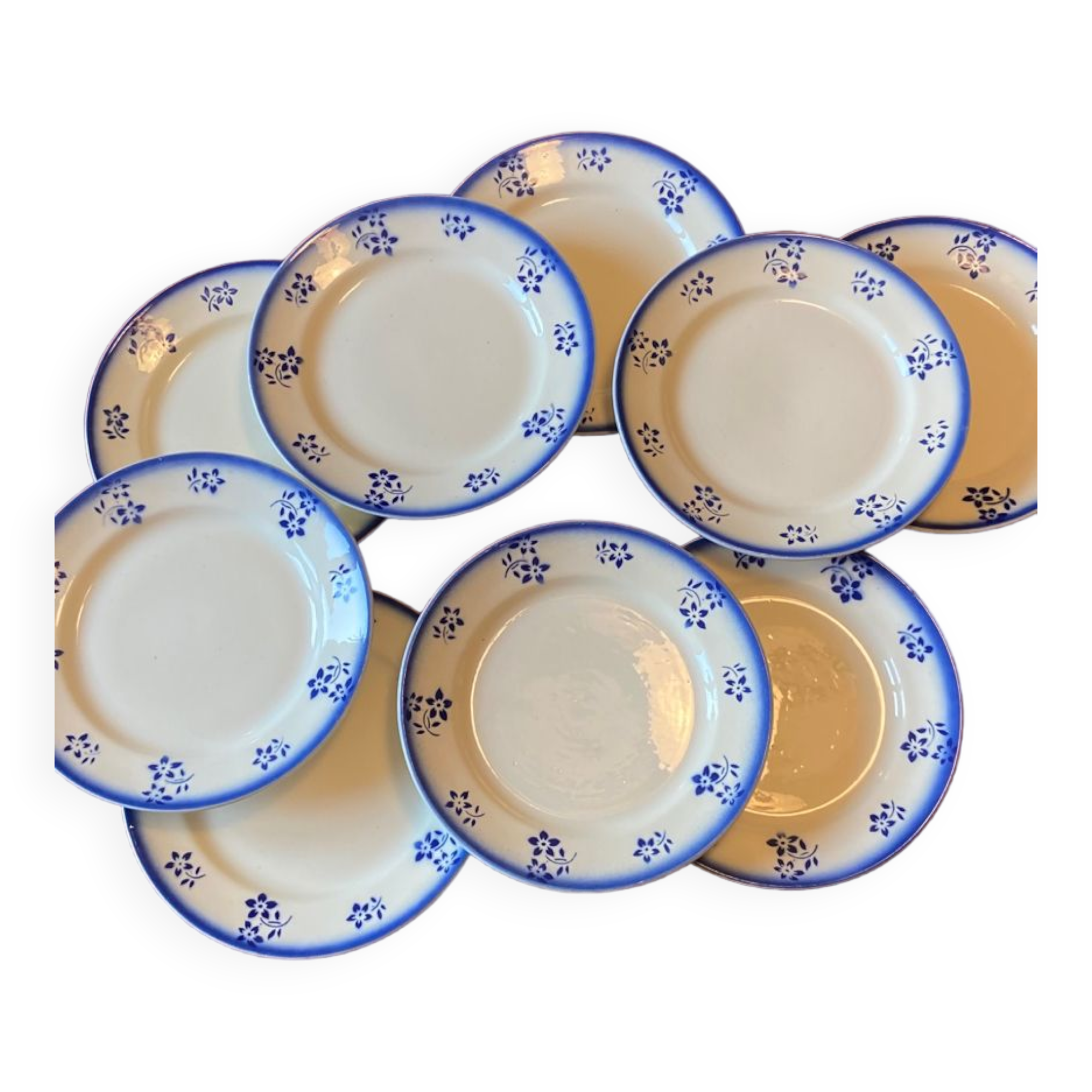 Lot of 9 dessert/starter plates Badonviller model Denise blue 1900-1905