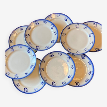 Lot de 9 assiettes  à dessert /entrée Badonviller modèle Denise bleu 1900-1905