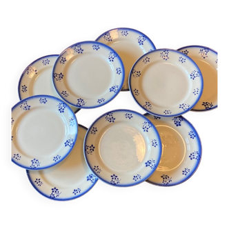 Lot de 9 assiettes  à dessert /entrée Badonviller modèle Denise bleu 1900-1905