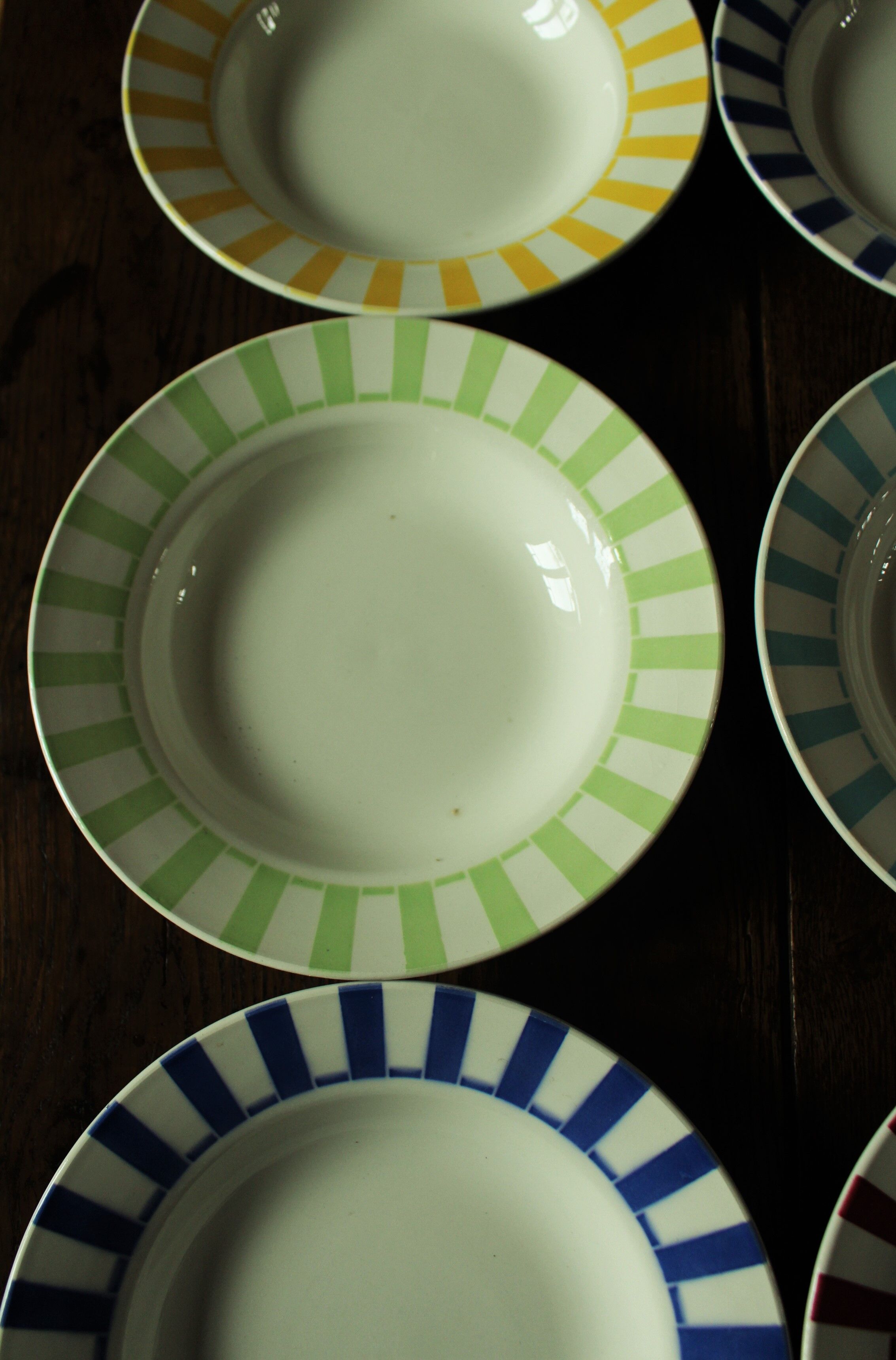 Lot 6 hollow plates Digoin Sarreguemines stripes colors