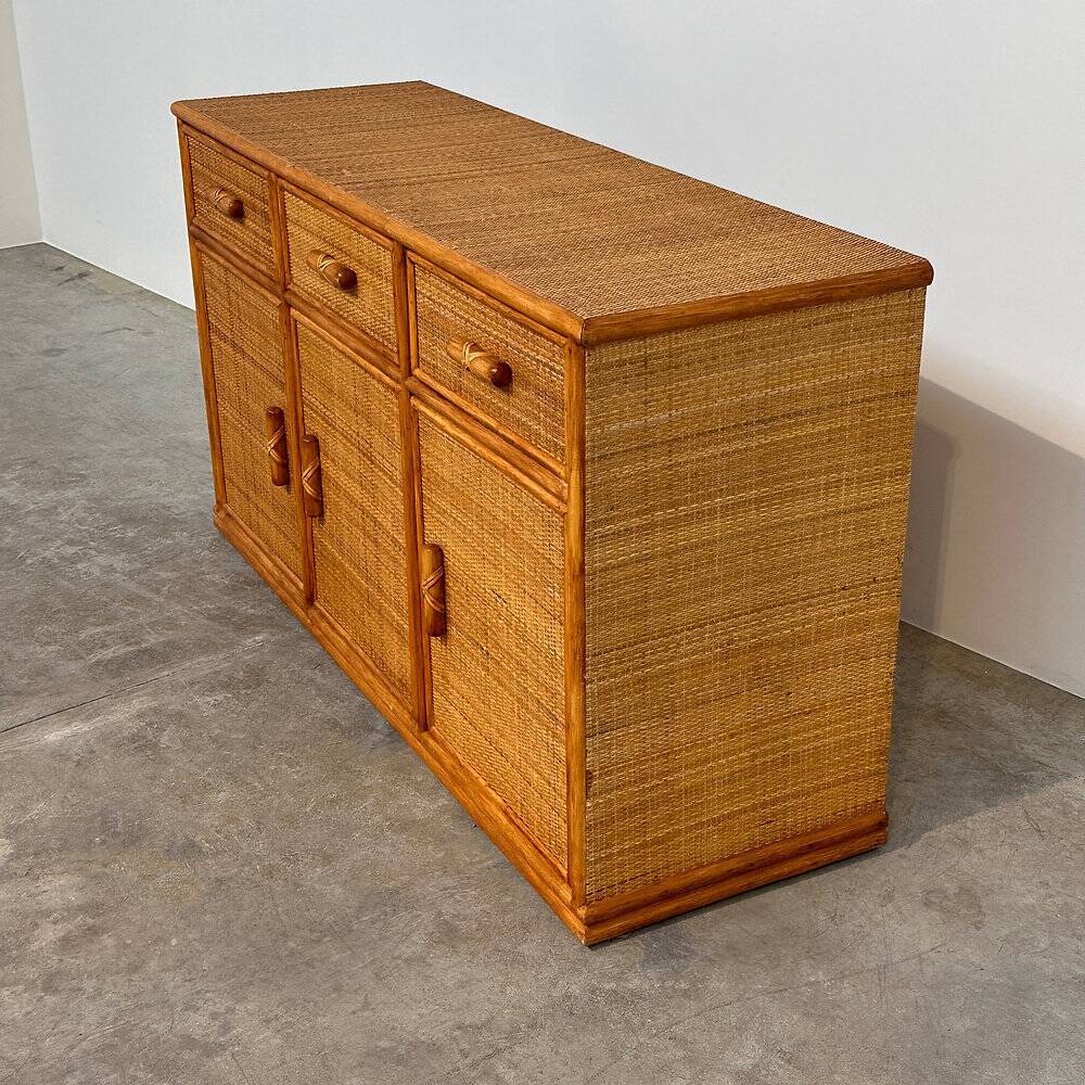 Vintage rattan & bamboo sideboard / credenza, 1970s