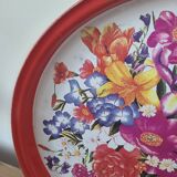 Vintage Metal Tray with Vibrant Floral Pattern