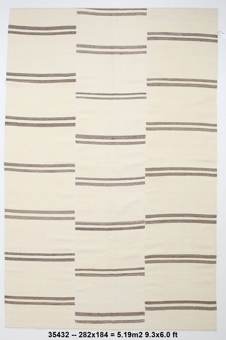 6x9 Cream & Brown Contemporary Vintage Kilim Rug, 184x282Cm