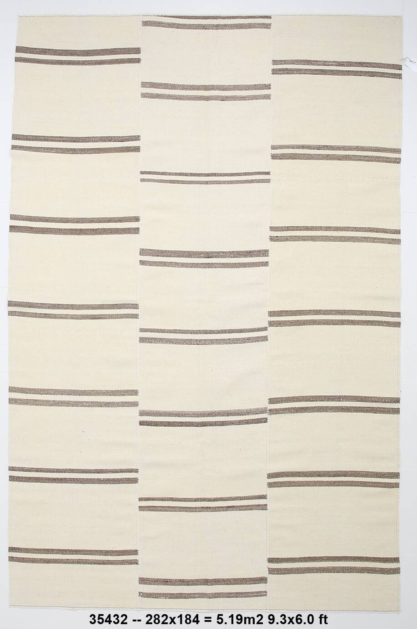6x9 Cream & Brown Contemporary Vintage Kilim Rug, 184x282Cm