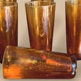 8 gobelets vintage en verre bullé ambré dlg Biot