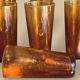Set of 8 large Vintage tumblers in Amber bubbled glass dlg Biot