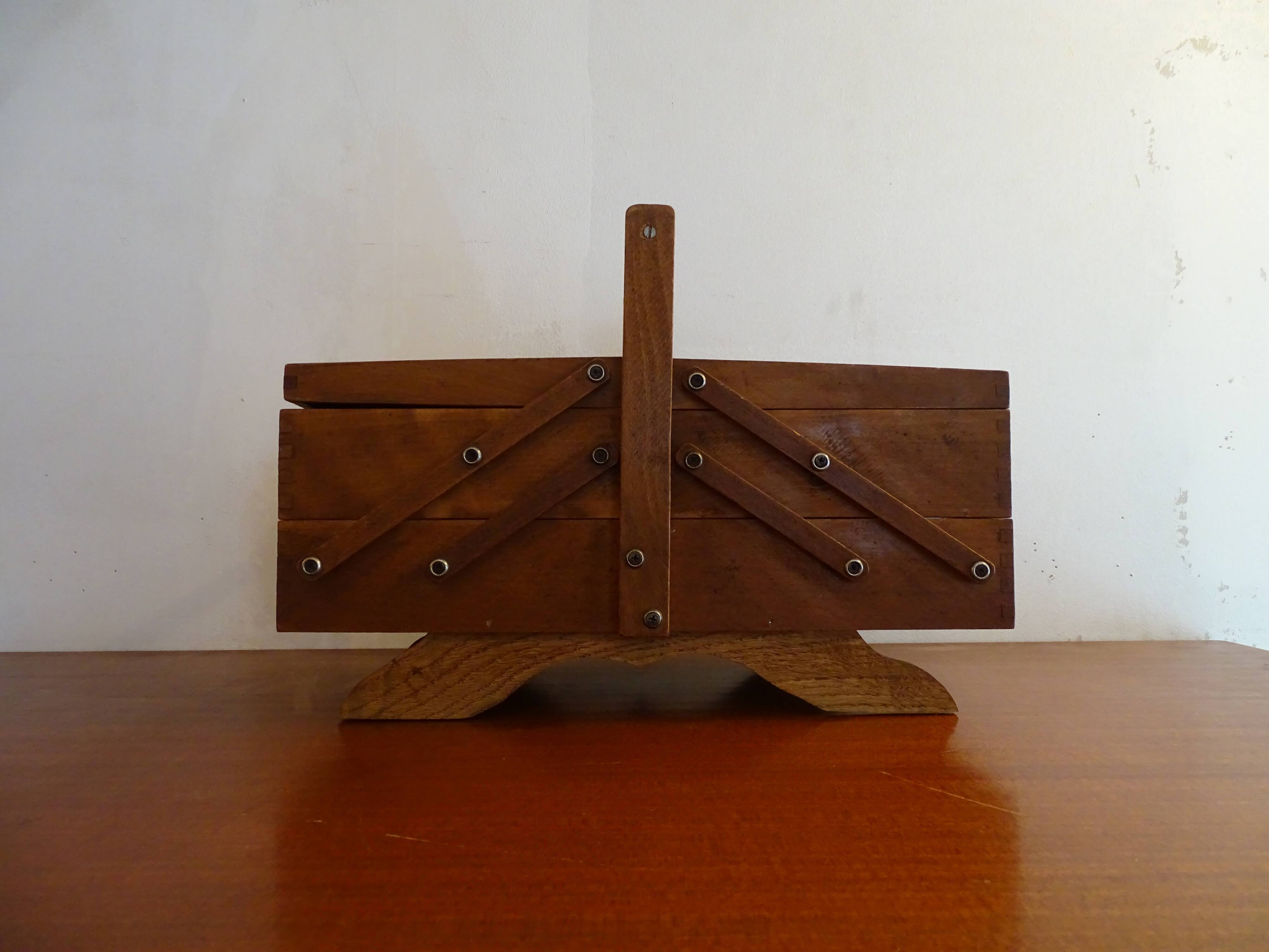 Sewing basket to lay vintage wood