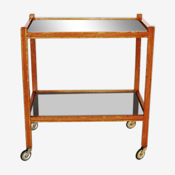 Rolling side table smoked mirror trays