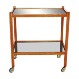 Rolling side table smoked mirror trays