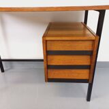 Vintage modernist desk in wood and black metal from the 60s