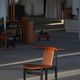 Hans Olsen, set of 4 Frederik VII dining chairs, Oak and leather, mid-20th century.