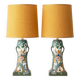 Pair of Dutch Art Nouveau Ceramic Table Lamps, circa 1915, with New Ochre Linen Shades
