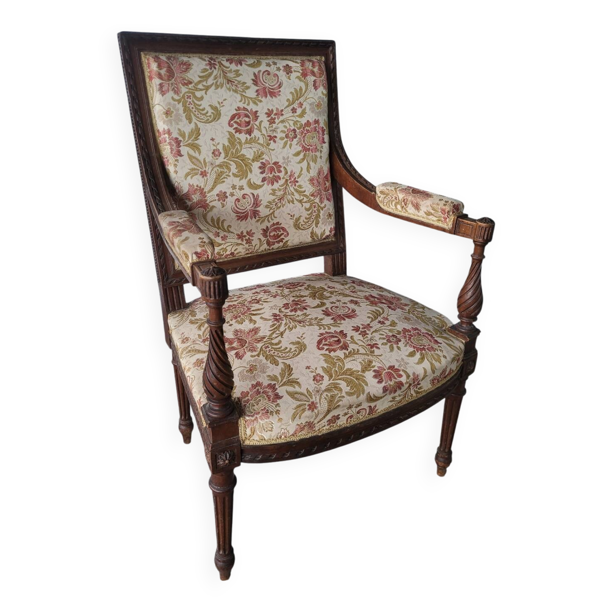 Authentic antique Louis XVI style armchair in good condition.