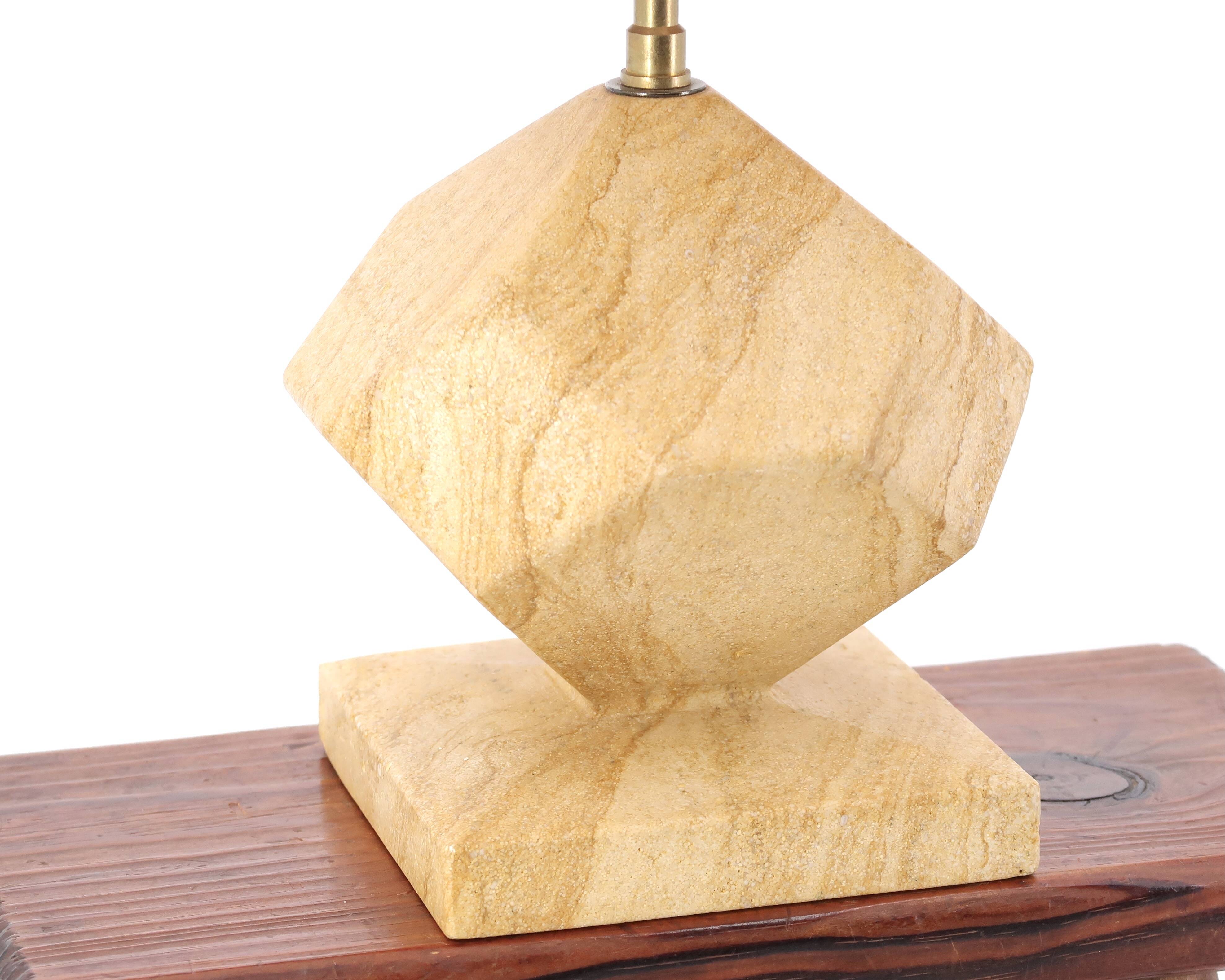 Beige marble lamp, raffia lampshade, 1970s