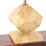 Lampe beige en marbre, abat jour en raphia, années 70